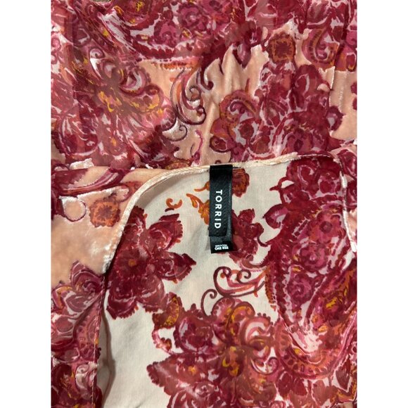 NEW Torrid Velvet Burnout Pink Red Whimsy Goth Fairy Kimono Cardigan Shawl Sheer - Picture 16 of 16